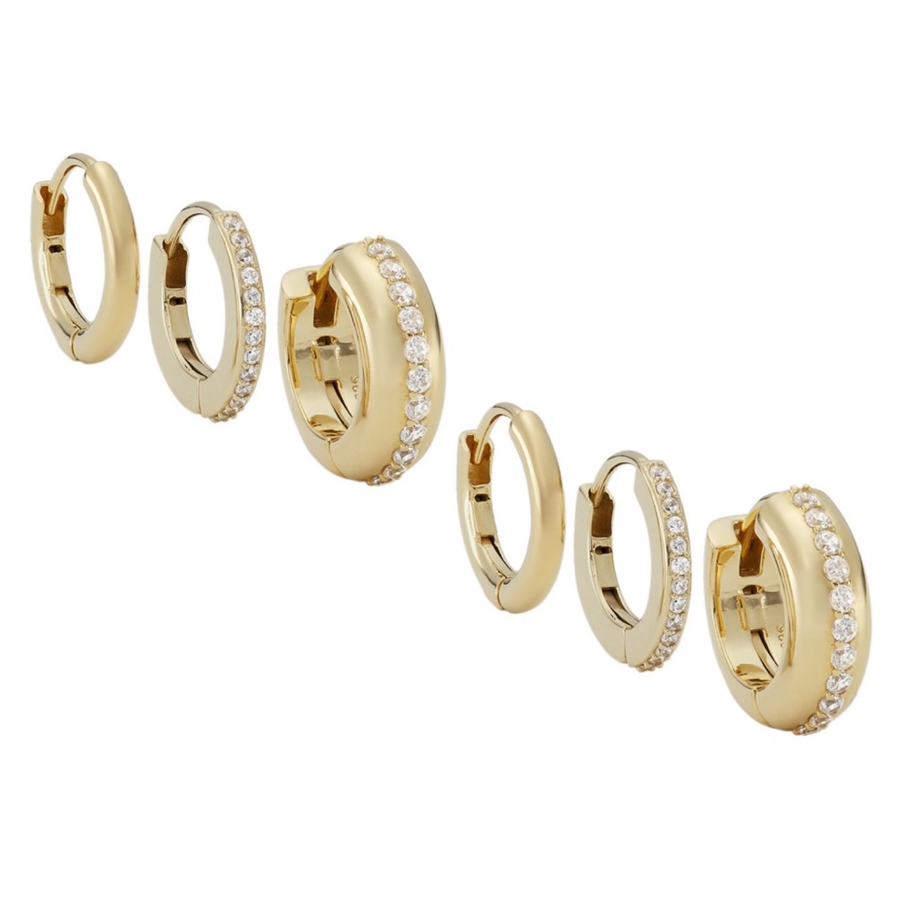 Jolene 18K-Gold-Plated & Cubic Zirconia 3-Pair Huggie Hoop Earring Set